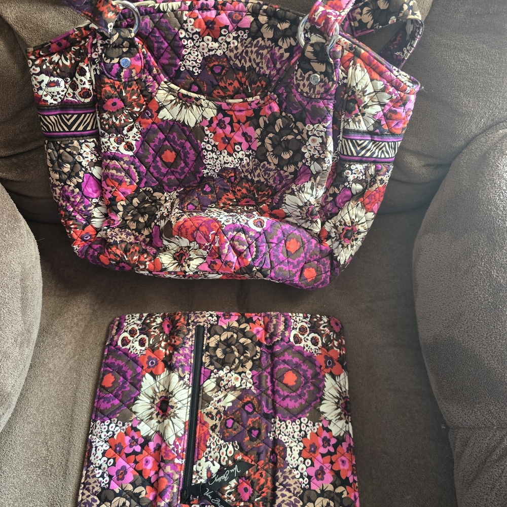 Vera Bradley Floral Shoulder Bag - Purple, Red, Black Rosewood Pattern